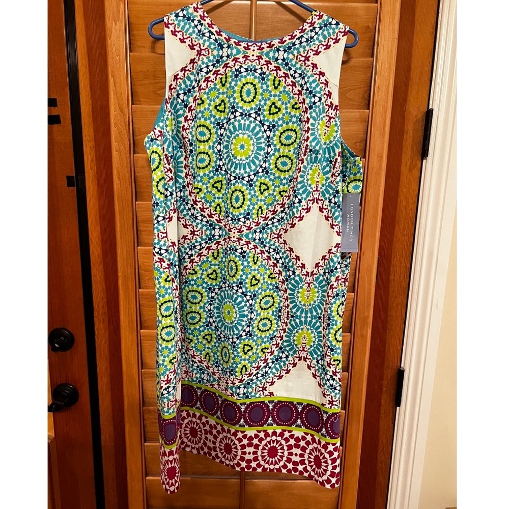 London Times Multicolor Sleeveless Shift Dress 18w NWT